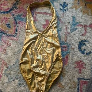 American Apparel Metallic Gold Halter One Piece